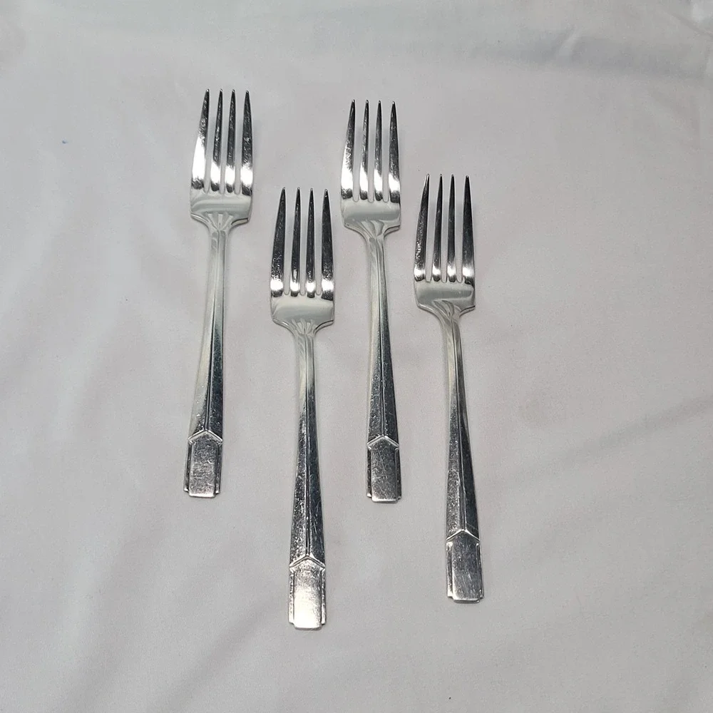 Set of 4 Holmes & Edwards Napoleon Inlaid IS Silverplate Salad Forks MCM 1929